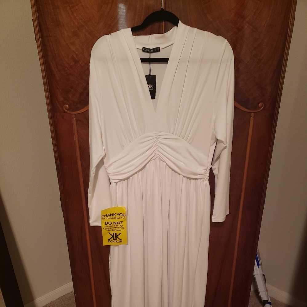 KOH KOH-White Long Sleeve Maxi Dress